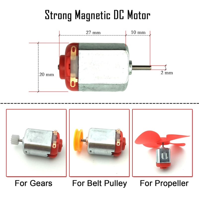 EUDAX 18 Set DC Motors Kit, Mini Electric Hobby Motor 3V -12V 25000 RPM Strong Magnetic with Shaft Propeller, 2 x AA Battery Holder,9V Battery Clip Connector,Plastic Wheels for DIY Science Projects - Image 5