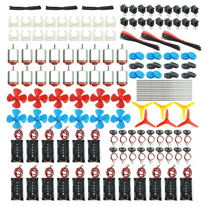 EUDAX 18 Set DC Motors Kit, Mini Electric Hobby Motor 3V -12V 25000 RPM Strong Magnetic with Shaft Propeller, 2 x AA Battery Holder,9V Battery Clip Connector,Plastic Wheels for DIY Science Projects - Image 1