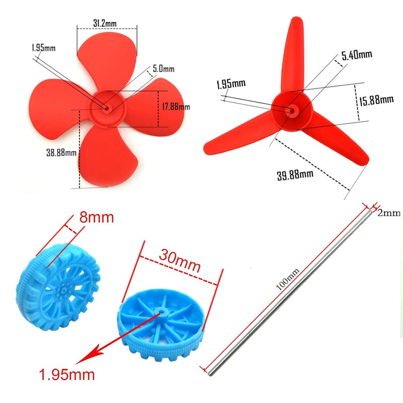 EUDAX 18 Set DC Motors Kit, Mini Electric Hobby Motor 3V -12V 25000 RPM Strong Magnetic with Shaft Propeller, 2 x AA Battery Holder,9V Battery Clip Connector,Plastic Wheels for DIY Science Projects - Image 3