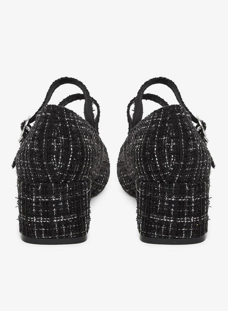 Styli Black Black Tweed Block Heel Mary Jane Shoes for Women | Best Price UAE