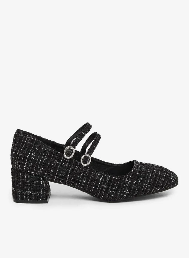 Styli Black Tweed Block Heel Mary Jane Shoes