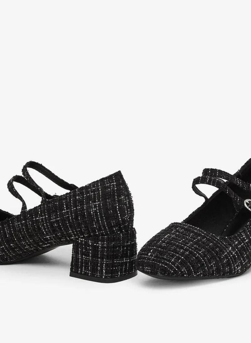 Styli Black Black Tweed Block Heel Mary Jane Shoes for Women | Best Price UAE