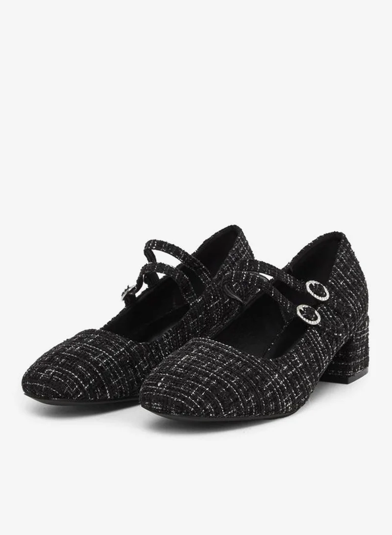 Styli Black Black Tweed Block Heel Mary Jane Shoes for Women | Best Price UAE