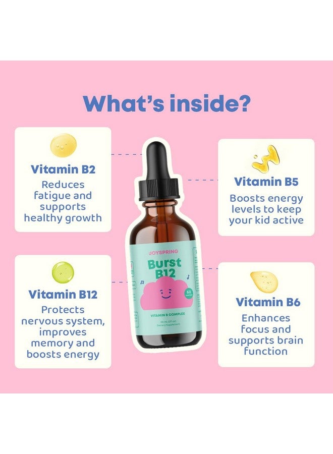 JoySpring Burst B12 Drops - Vitamin B Complex for Kids (2 fl oz) B2, B6, B5 + Methylcobalamin B12 Children Supplement to Support Healthy Growth & Development, Vegan B12, Ages 2-16+ | 60 Servings - Image 5