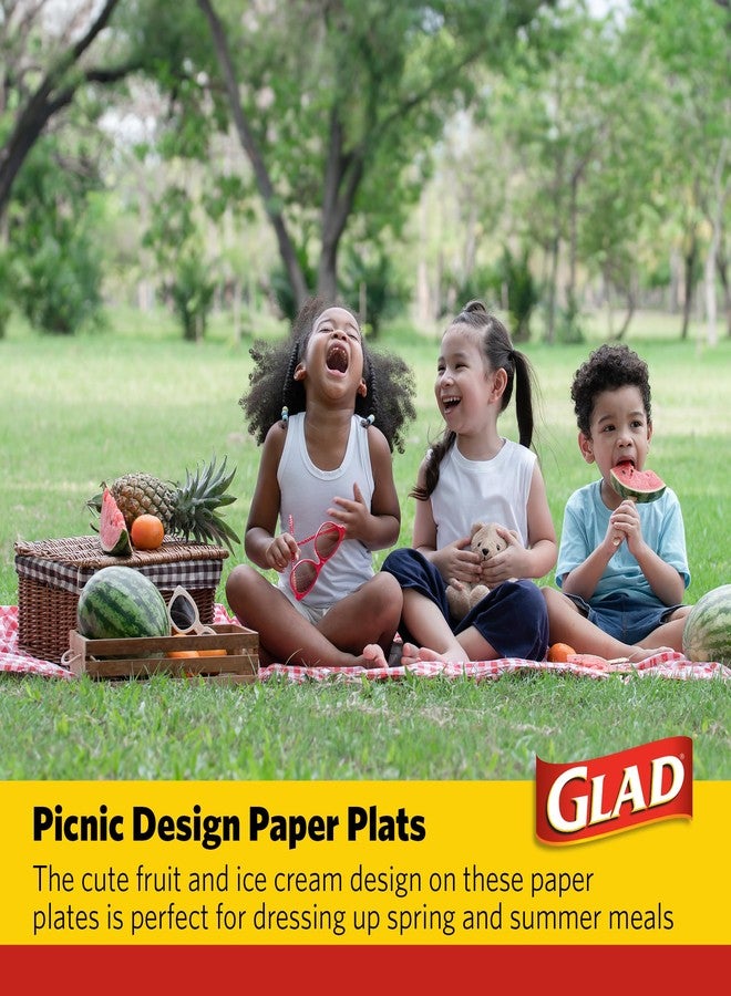 Glad Round Disposable Paper Plates, Picnic Pattern - Strong, Sturdy, Soak Proof, and Microwavable Decorative Plates for Dinner and Everyday Use, 10 Inch, 50 Count - Image 4