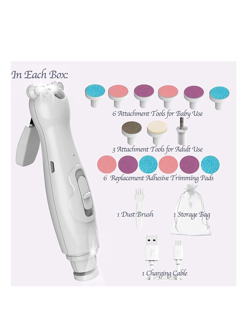 Baby Nail File Electric Nail Trimmer, USB Rechargeable 20 in 1 Toddler Nails Clippers Safe Kit Built-In LED Light Replacement Heads, Newborn Toes and Fingernails, Trim and Polish  - Image 5