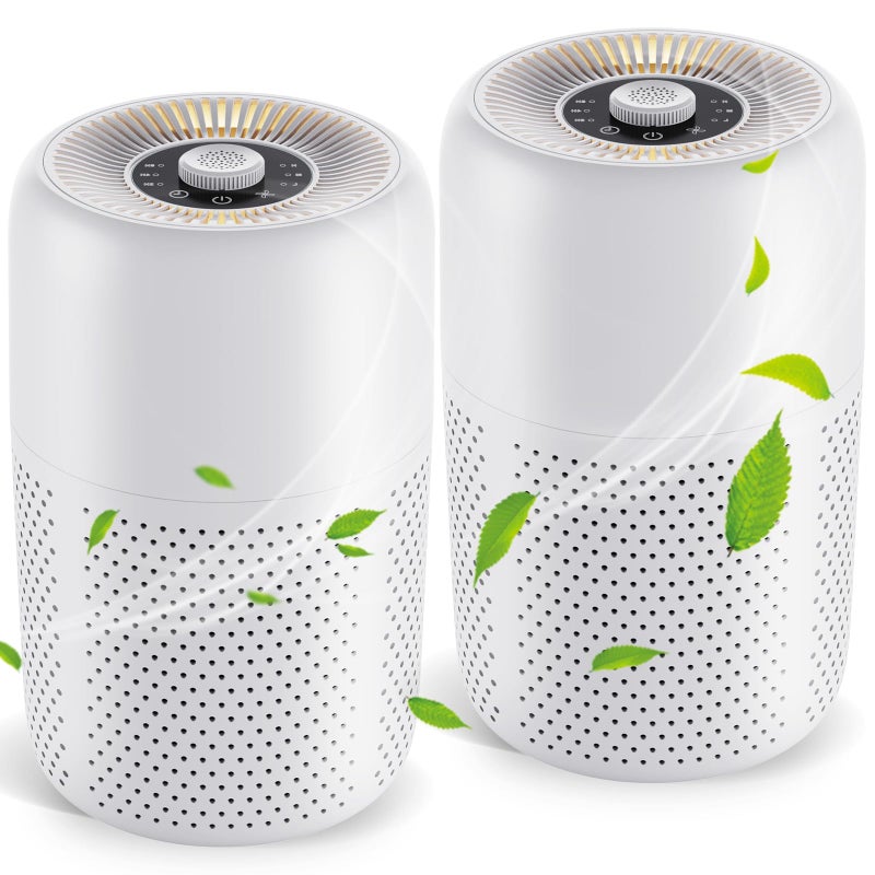 2 Pack YARIKI Air Purifiers for Bedroom Home with Aromatherapy FunctionSmall Air Purifier with Nightlight Speed Control24dB Low Noise for Better SleepFor Pet Room Dorm KitchenP60 White