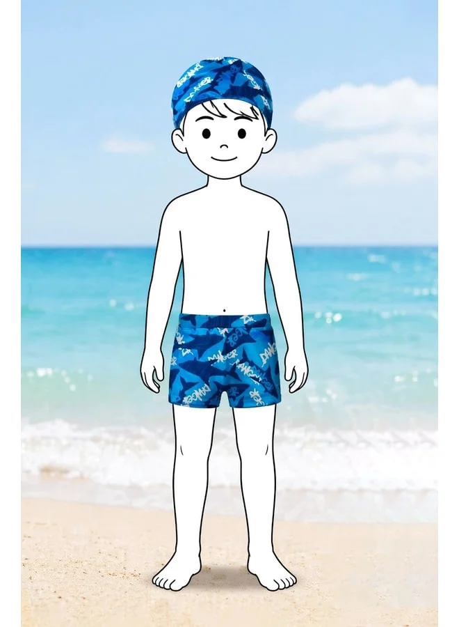 zuzunga Boys' Shark-Patterned Hat - Swim Shorts Set.