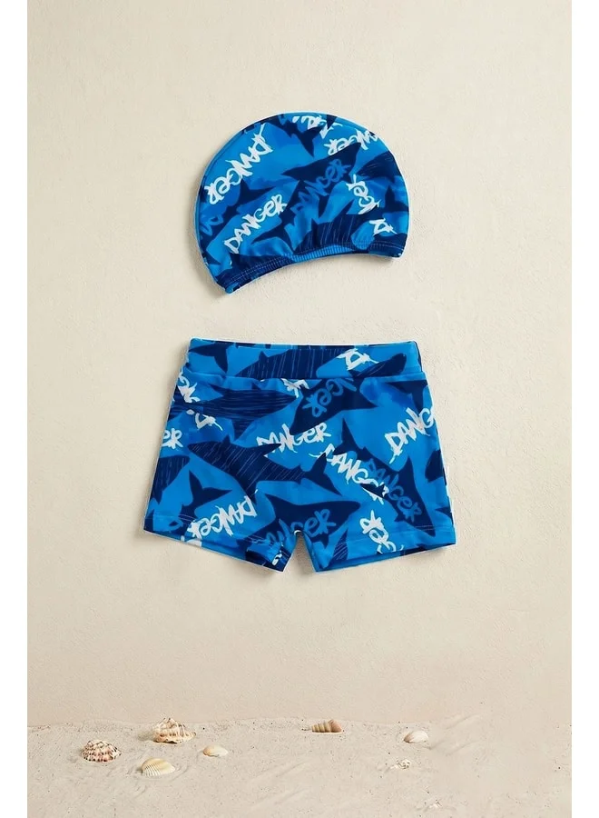 zuzunga Boys' Shark-Patterned Hat - Swim Shorts Set.