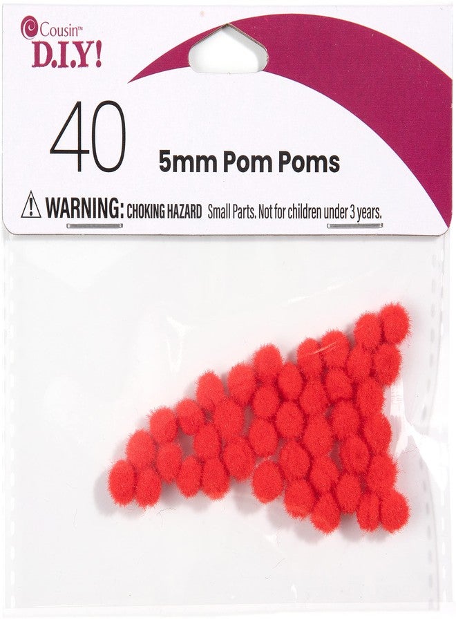 Cousin DIY Red 5mm Poms, 40 Pack - Image 1