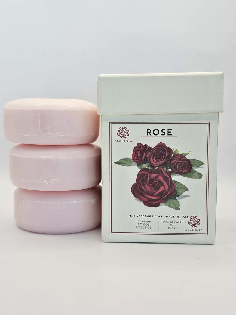 Alchimia Rose Scented Luxury Vegetable Soap Bar Set 525 Oz Each Box of 3 Made in Italy Beautiful Box for Gift - Image 2