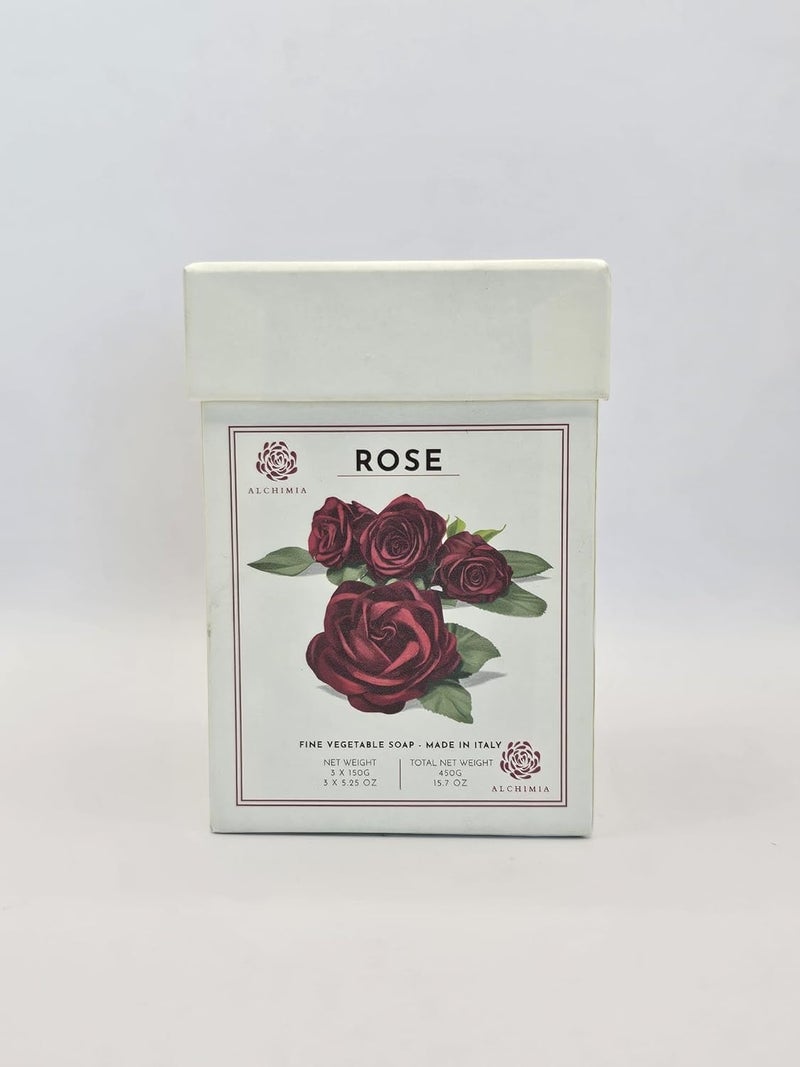Alchimia Rose Scented Luxury Vegetable Soap Bar Set 525 Oz Each Box of 3 Made in Italy Beautiful Box for Gift - Image 1
