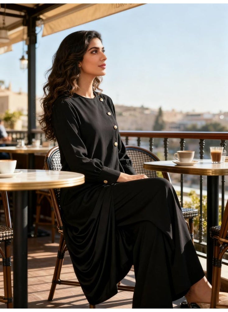 عبايات نسائية إسلامية بأكمام طويلة وبنطلون علوي فضفاض من قطعتين طقم متناسق من دبي للنساء المسلمات - Image 4