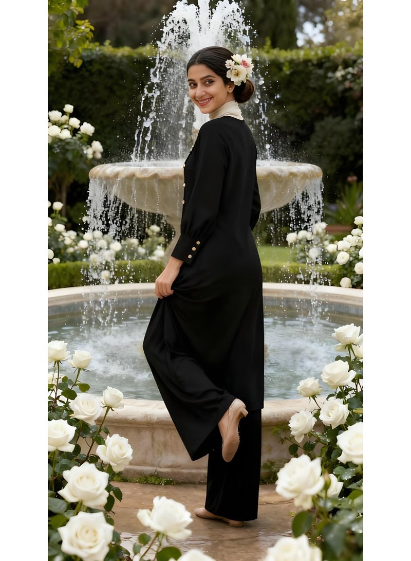 عبايات نسائية إسلامية بأكمام طويلة وبنطلون علوي فضفاض من قطعتين طقم متناسق من دبي للنساء المسلمات - Image 5