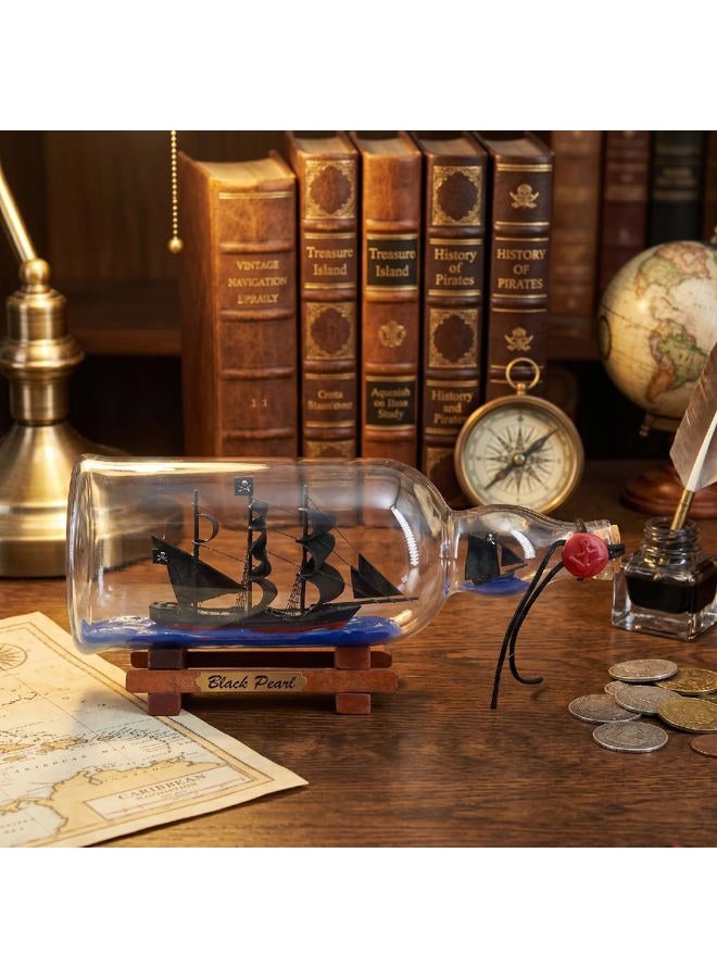 NAUTIMALL 11inch Black Pearl Pirate of the Caribbean Dual Model Ship in a Bottle Glass Ornament Gift for boy (Black Pearl 11”) - Image 5