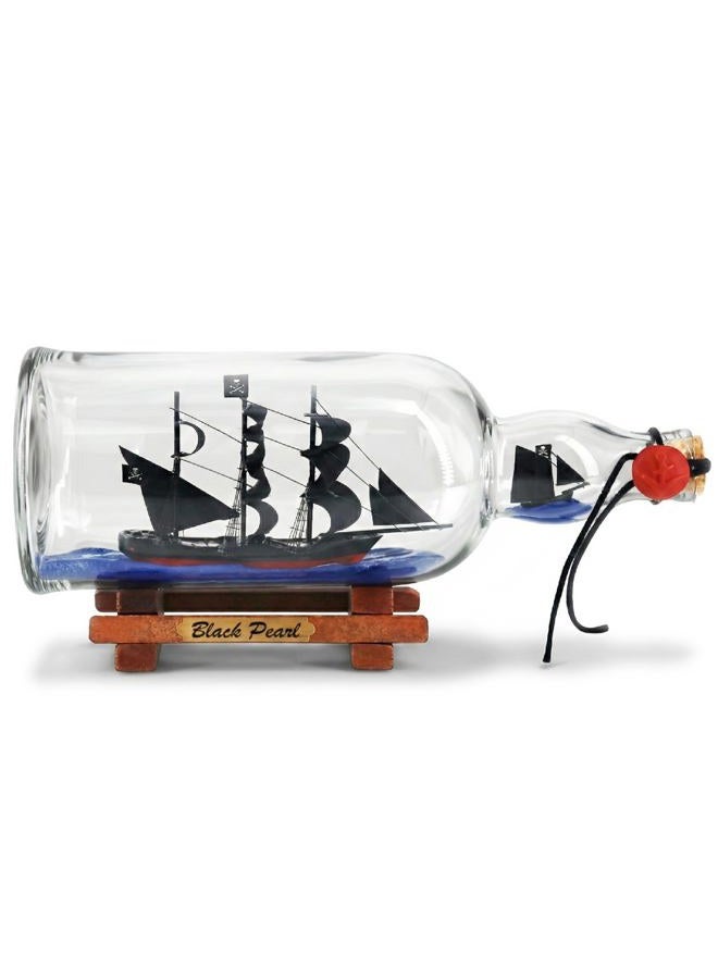 NAUTIMALL 11inch Black Pearl Pirate of the Caribbean Dual Model Ship in a Bottle Glass Ornament Gift for boy (Black Pearl 11”) - Image 1