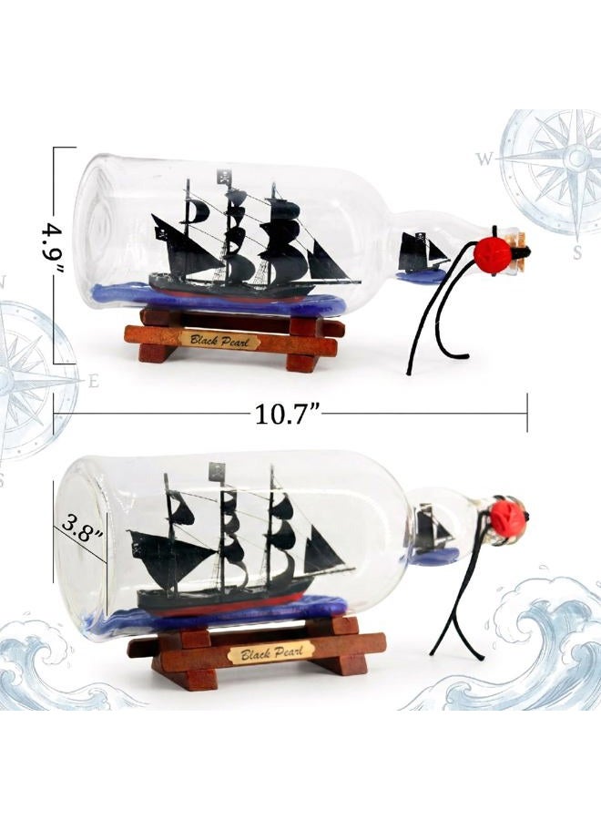 NAUTIMALL 11inch Black Pearl Pirate of the Caribbean Dual Model Ship in a Bottle Glass Ornament Gift for boy (Black Pearl 11”) - Image 2