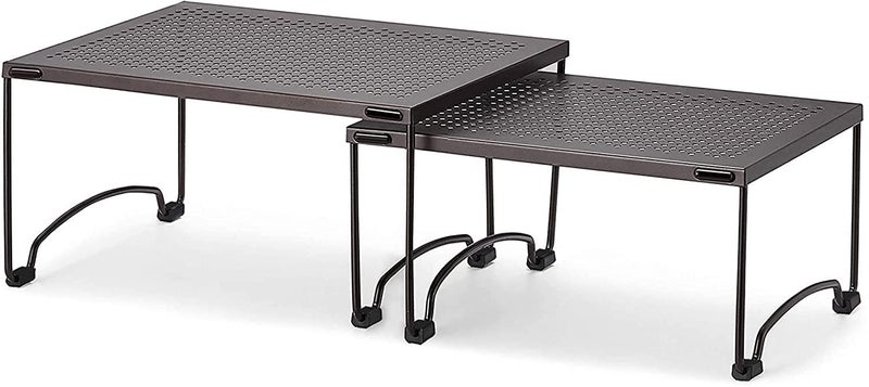AMAZIO Iron Racks Shelves for Storage 11 x 7 Storage Stand Kitchen Shelf Dish Rack Organizer CabinetsPantry ShelvesCountertops DishesPlatesBowlsMugs Packof2 Black - Image 1