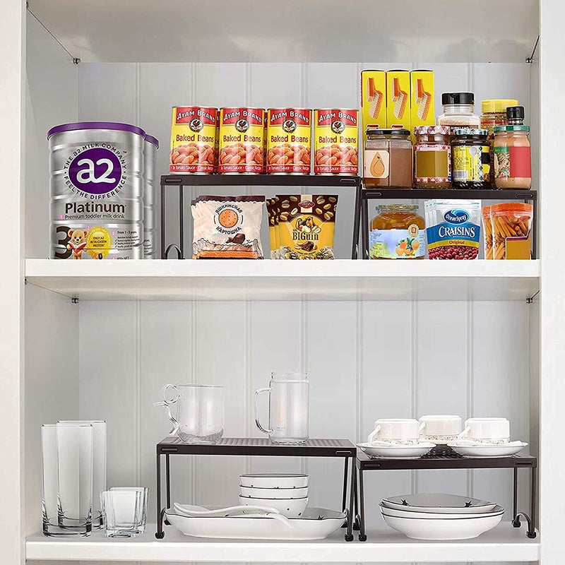 AMAZIO Iron Racks Shelves for Storage 11 x 7 Storage Stand Kitchen Shelf Dish Rack Organizer CabinetsPantry ShelvesCountertops DishesPlatesBowlsMugs Packof2 Black - Image 2