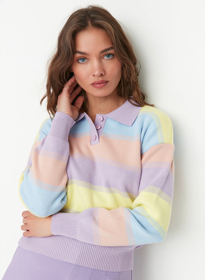 trendyol Blue Color Block Knitwear Sweater - Image 1
