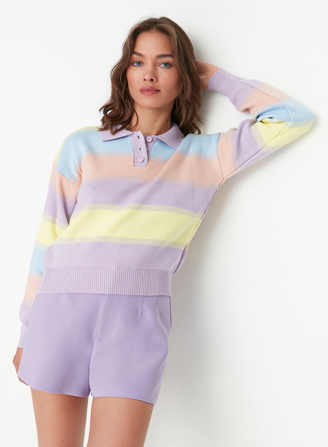 trendyol Blue Color Block Knitwear Sweater - Image 3