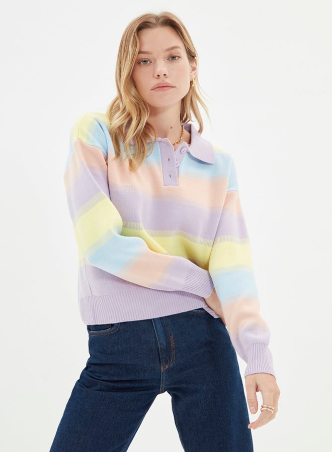 trendyol Blue Color Block Knitwear Sweater - Image 5