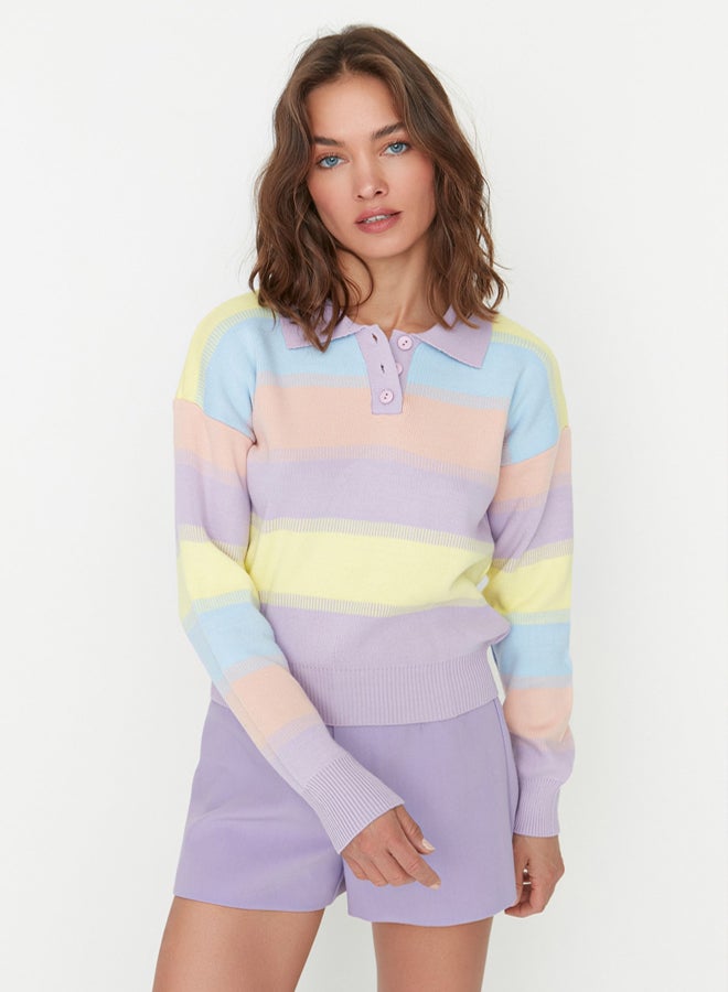 trendyol Blue Color Block Knitwear Sweater - Image 2