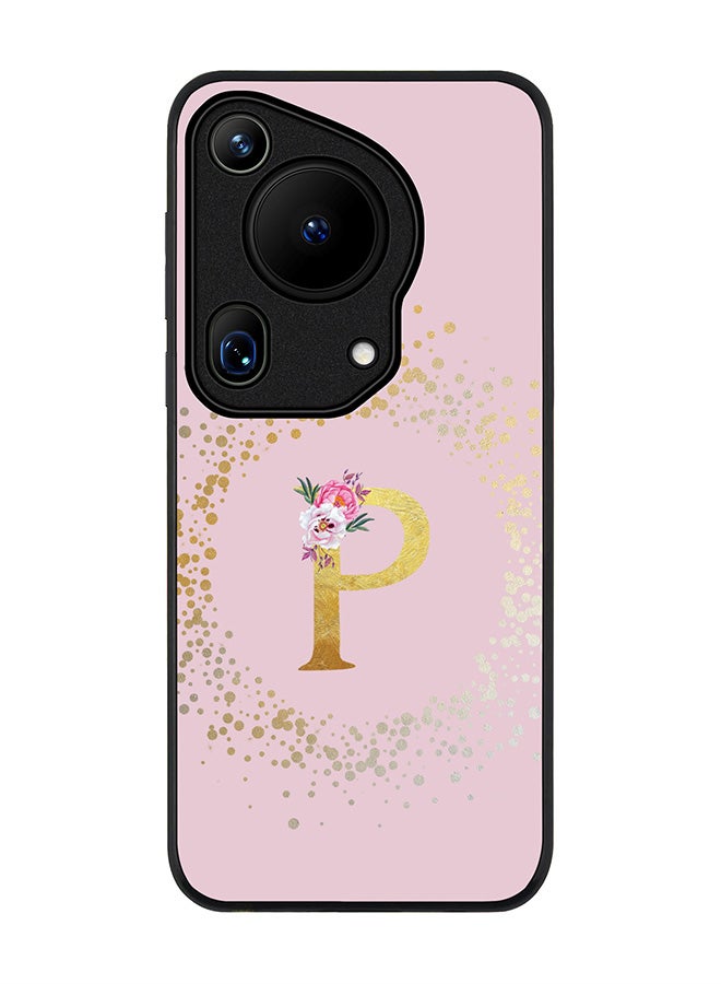 Stylizedd Rugged Black edge case for Huawei Pura 70 Ultra, Slim fit Case Flexible Cover - Custom Monogram Initial Letter Floral Pattern Alphabet - P (Pink ) - Image 1