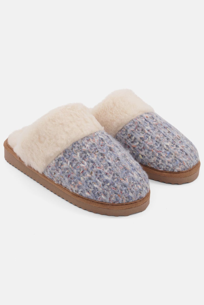 Dakota Kids Girls Faux Fur Slip On Slipper, Blue Combo  - Image 1