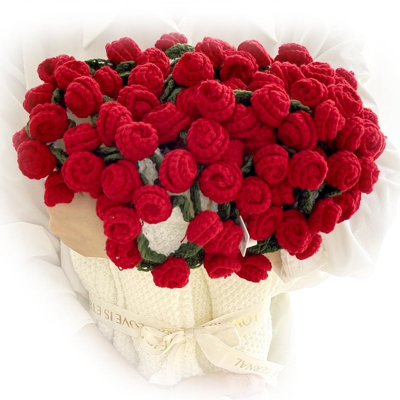 Celiseaya Decorative Knit Throw Blanket with Red Rose Border, White Wearable Shawl for Women (Red, 110cm) - Image 1