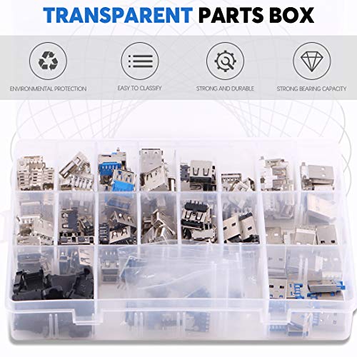 Glarks 180Pcs Micro Sockets USB 2.0 3.0 Type A Male Female Plug Connector Jack Solder USB Repair Replacement Adapter Assortment Set - Image 5