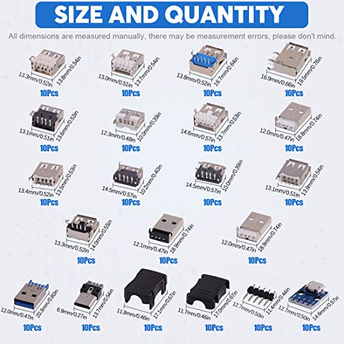 Glarks 180Pcs Micro Sockets USB 2.0 3.0 Type A Male Female Plug Connector Jack Solder USB Repair Replacement Adapter Assortment Set - Image 2
