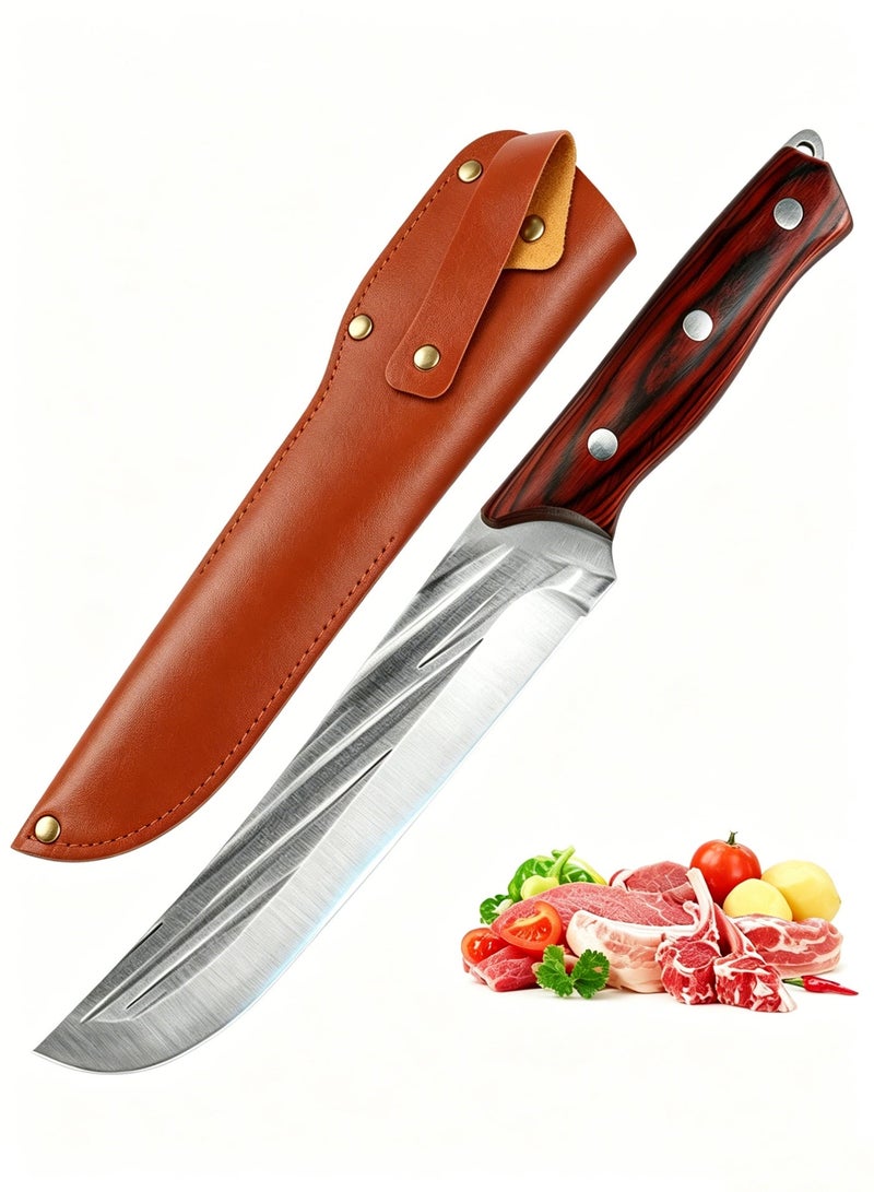 Saiboro Kitchen Knife Chef Knife With Leather Sheath Made of 5Cr15MoV High-Carbon Steel,Knife For Meat/Vegetables and Fruits,Slicing Knife Paring Knife Fruit Knife Bread Knife or Outdoor Knife,Kitchen Knife Chef Knife - Image 1