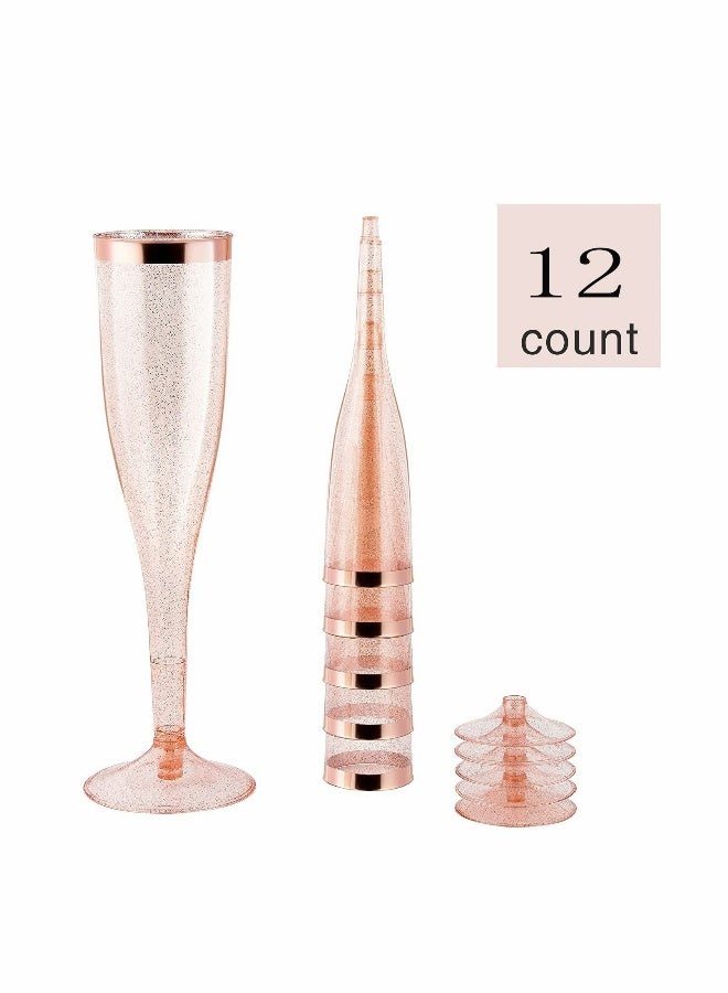 Plastic Drink Flutes Disposable, Gold Rim Gold Glitter Plastic Drink Flutes Disposable for Parties Clear Plastic Cups, drinks Glasses, Wedding and Shower Party Supplies 12 PCS (Rose Gold)  - Image 4