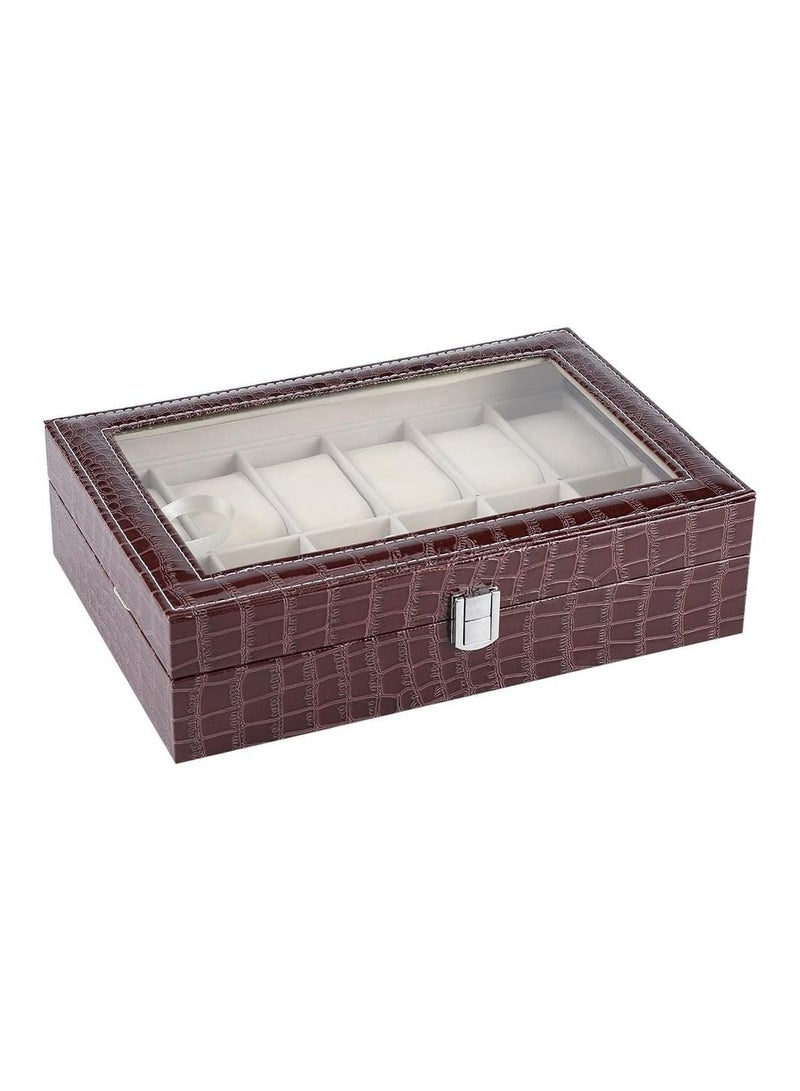 WATCH ORGANIZER LEATHER BROWN 12 SLOTS - Image 1