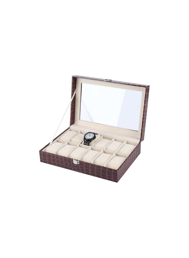 WATCH ORGANIZER LEATHER BROWN 12 SLOTS - Image 2