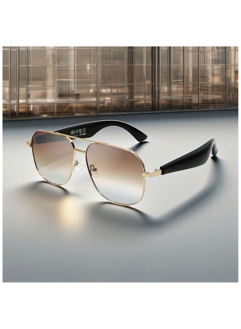 ai smart glasses, AI real-time translation glasses, metal square frame, men's and women's black technology color-changing sunglasses  - Image 2