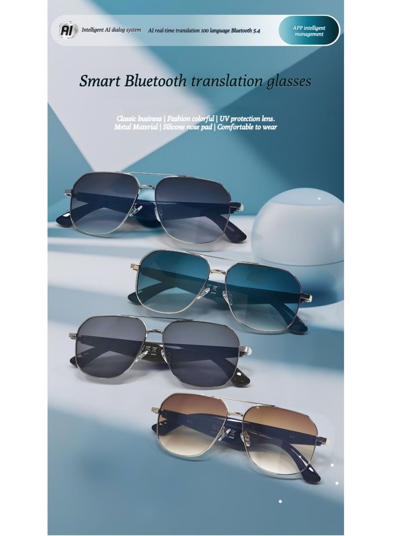 ai smart glasses, AI real-time translation glasses, metal square frame, men's and women's black technology color-changing sunglasses  - Image 3