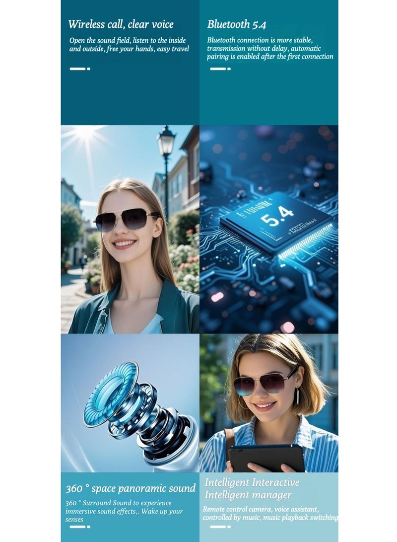 ai smart glasses, AI real-time translation glasses, metal square frame, men's and women's black technology color-changing sunglasses  - Image 5