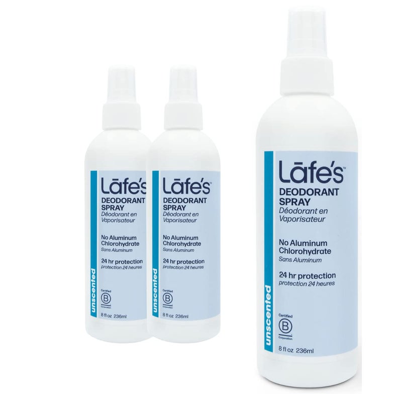 Lafe's Natural Deodorant | 8oz Aluminum Free Natural Deodorant Spray for Women & Men | Paraben Free & Baking Soda Free with 24-Hour Protection | Unscented | 3 Pack - Image 1