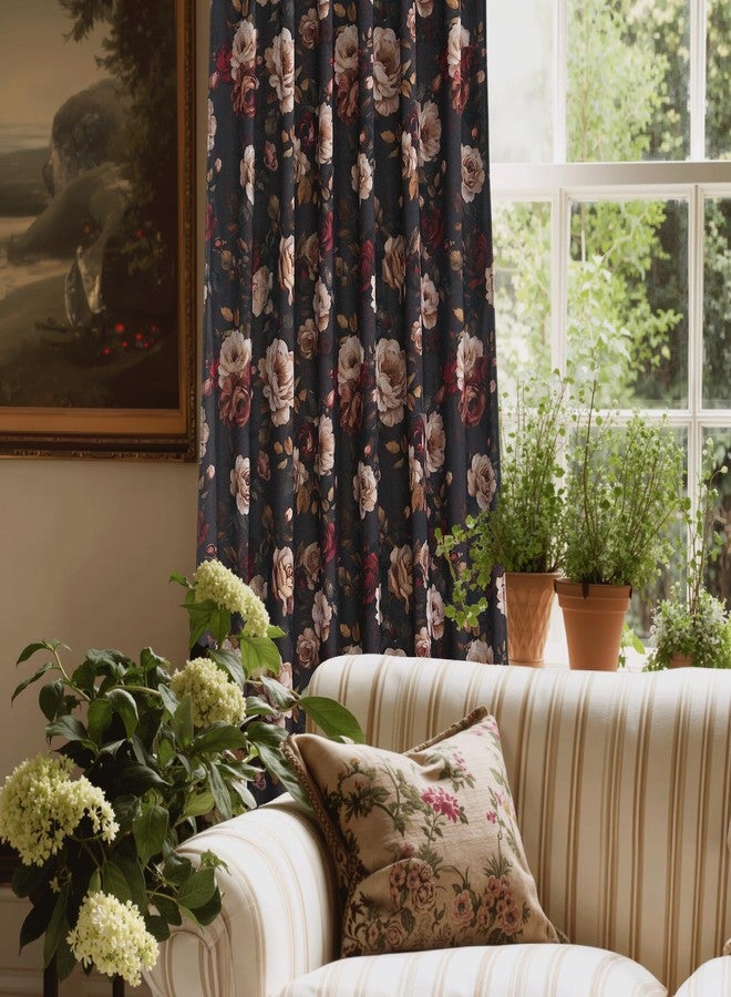 StangH Floral Black Curtains 84 inches Long, Luxury Velvet Bedroom Drapes with Printed Blossom Romantic Decorative Patterned Window Treatments for Sliding Door, W52 x L84, 2 Panels - Image 3