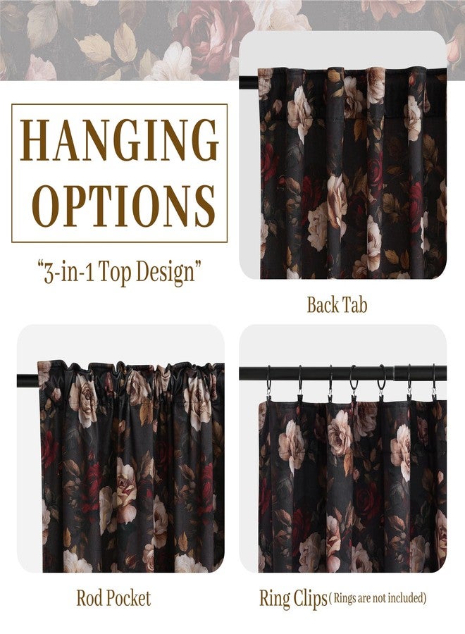 StangH Floral Black Curtains 84 inches Long, Luxury Velvet Bedroom Drapes with Printed Blossom Romantic Decorative Patterned Window Treatments for Sliding Door, W52 x L84, 2 Panels - Image 5