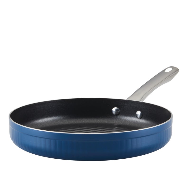 Farberware Style Nonstick Cookware Deep Round Grill PanGriddle Dishwasher Safe 1125 Inch Blue
