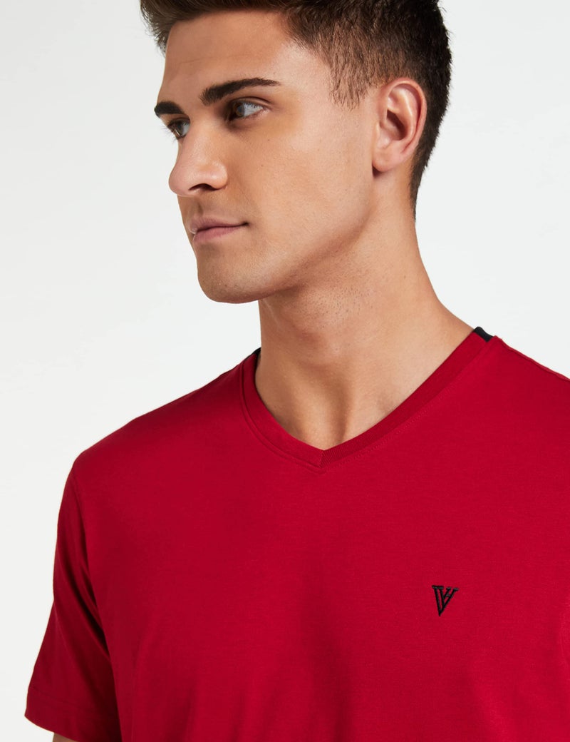 Van Heusen Athleisure Men's Solid Regular Fit T-Shirt (60001_Scarlet Sage_L) - Image 3