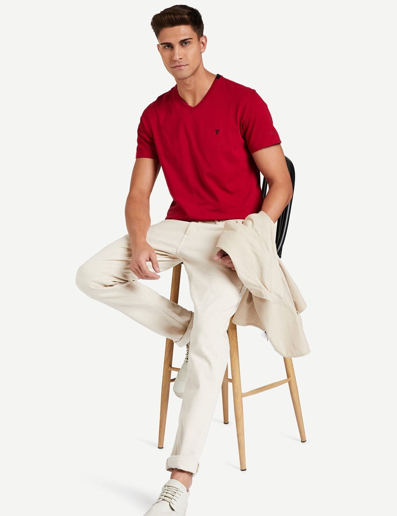Van Heusen Athleisure Men's Solid Regular Fit T-Shirt (60001_Scarlet Sage_L) - Image 2