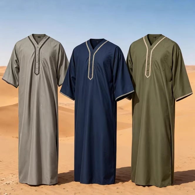 Men's Cotton Casual Loose-Fit Mid-Sleeve Button-Front Kurta - Image 1