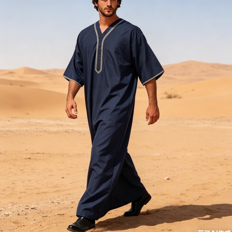 Men's Cotton Casual Loose-Fit Mid-Sleeve Button-Front Kurta - Image 4