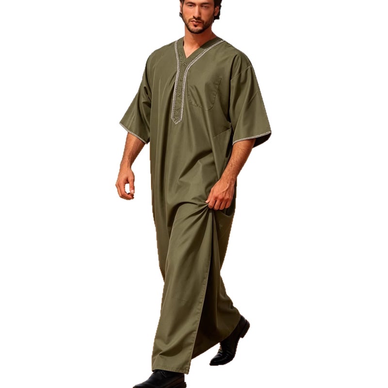 Men's Cotton Casual Loose-Fit Mid-Sleeve Button-Front Kurta - Image 5