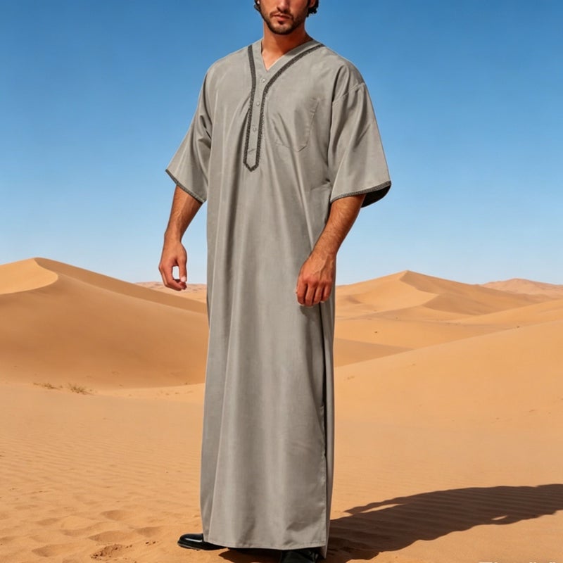 Men's Cotton Casual Loose-Fit Mid-Sleeve Button-Front Kurta - Image 3