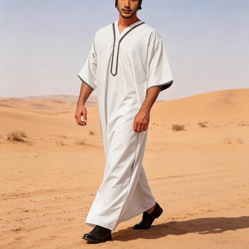 Men's Cotton Casual Loose-Fit Mid-Sleeve Button-Front Kurta - Image 2